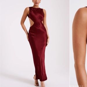 Electra Satin Cut Out Maxi Dress - Berry - XS